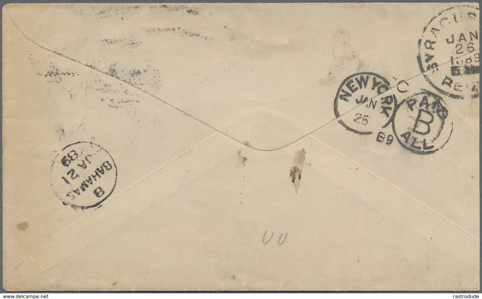 1889 U.S 2c Postal Stationery Envelope Sc. U311 Combination Mixed Franking GB BAHAMAS 4D SH.53 - 1859-1963 Crown Colony