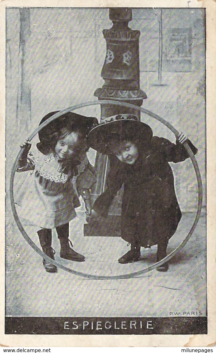 TAXE 10c. Banderolles Sur Carte Fantaisie Espièglerie D'Enfants Au Cerceau Obl. Facteur-boitier Beynost (Ain) - 1859-1959 Covers & Documents