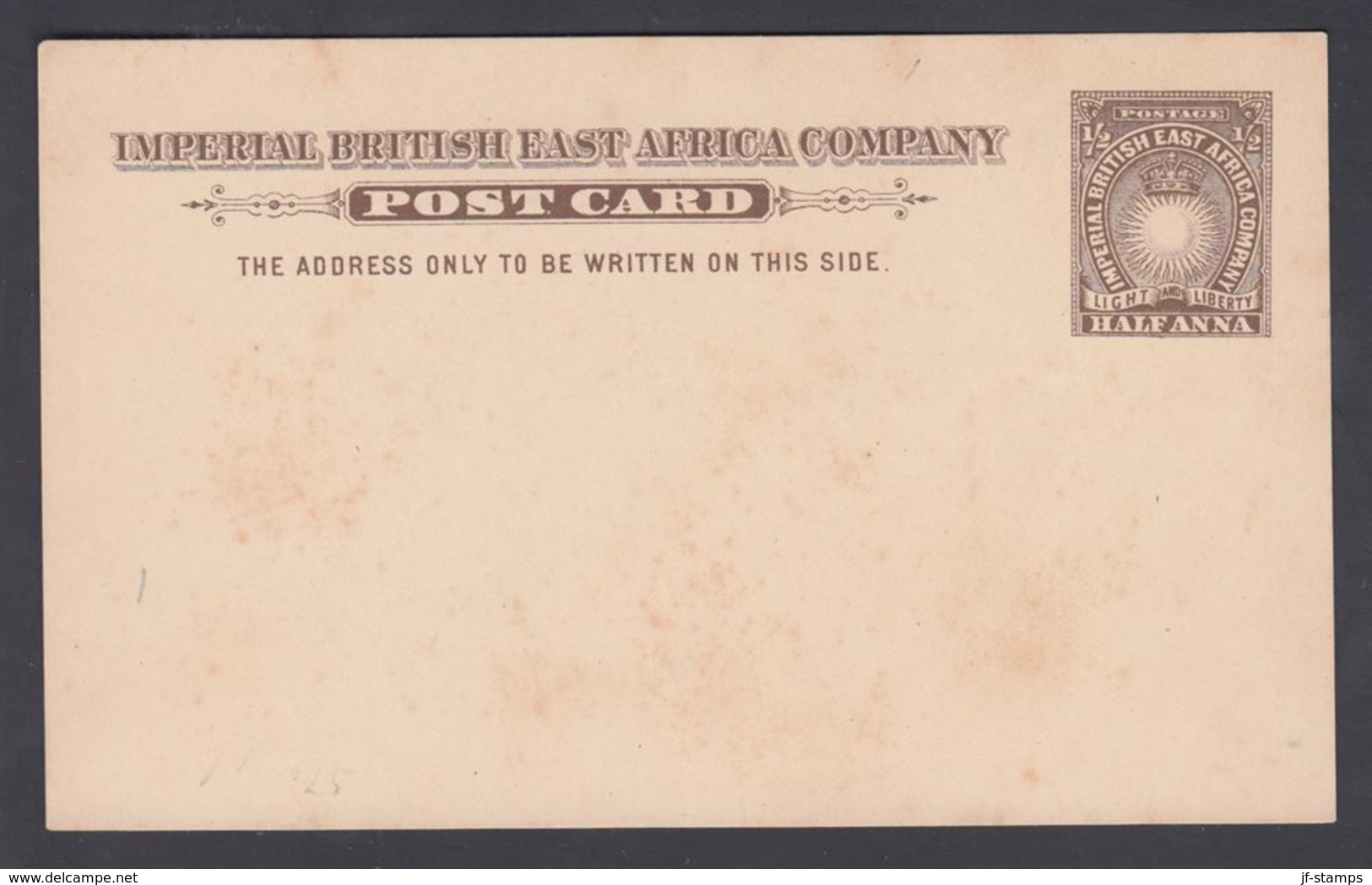 1890. IMPERIAL BRITISH EAST AFRICA COMPANY. POST CARD  HALF ANNA.  () - JF322766 - British East Africa