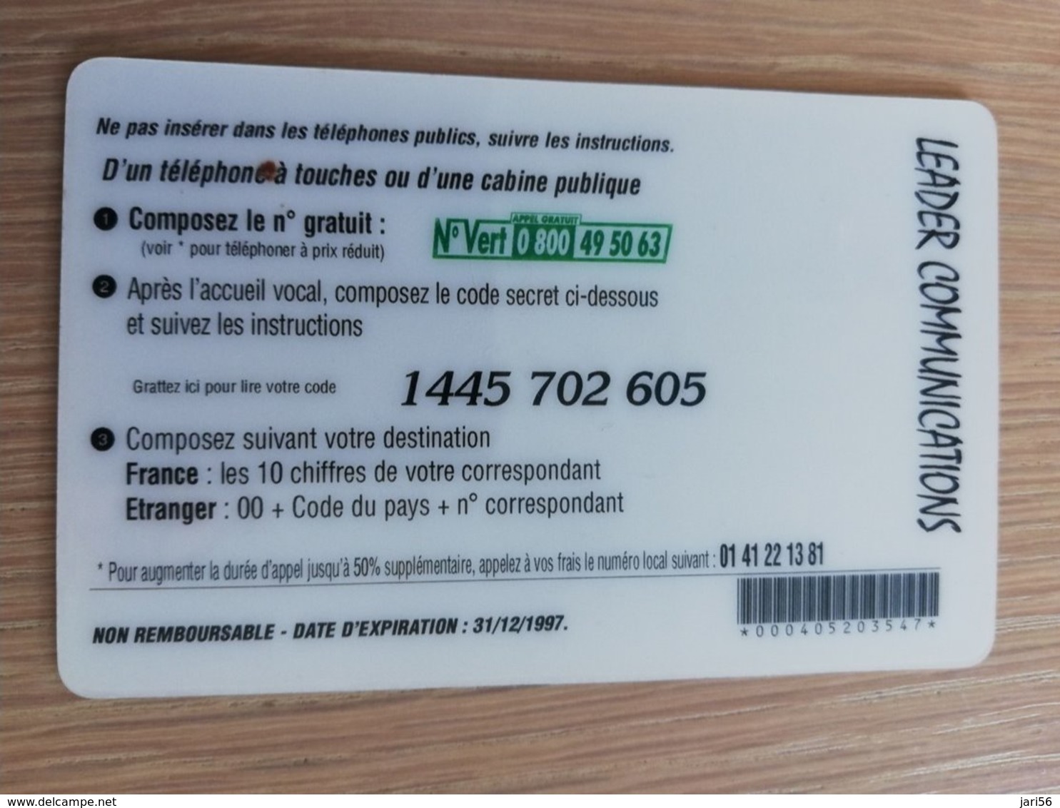 FRANCE/FRANKRIJK  60 UNITES LEADER COMMUNICATIONS (DIFF BACK)    PREPAID  USED    ** 1458** - Mobicartes (GSM/SIM)