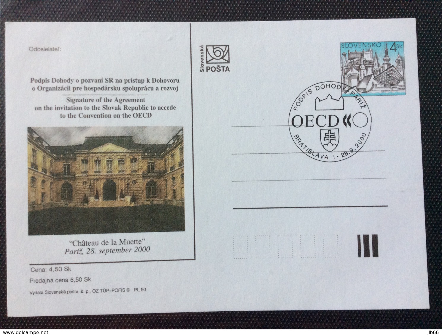 Slovaquie 2000 CDV 52 Château De La Muette Paris Convention De OCDE OECD - Cartes Postales