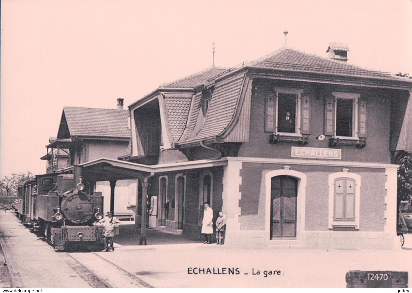 Chemin De Fer Lausanne Echallens Bercher, Train à Vapeur En Gare D'Echallens, Photo 1930 Retirage BVA LEB 79.7 - Bercher