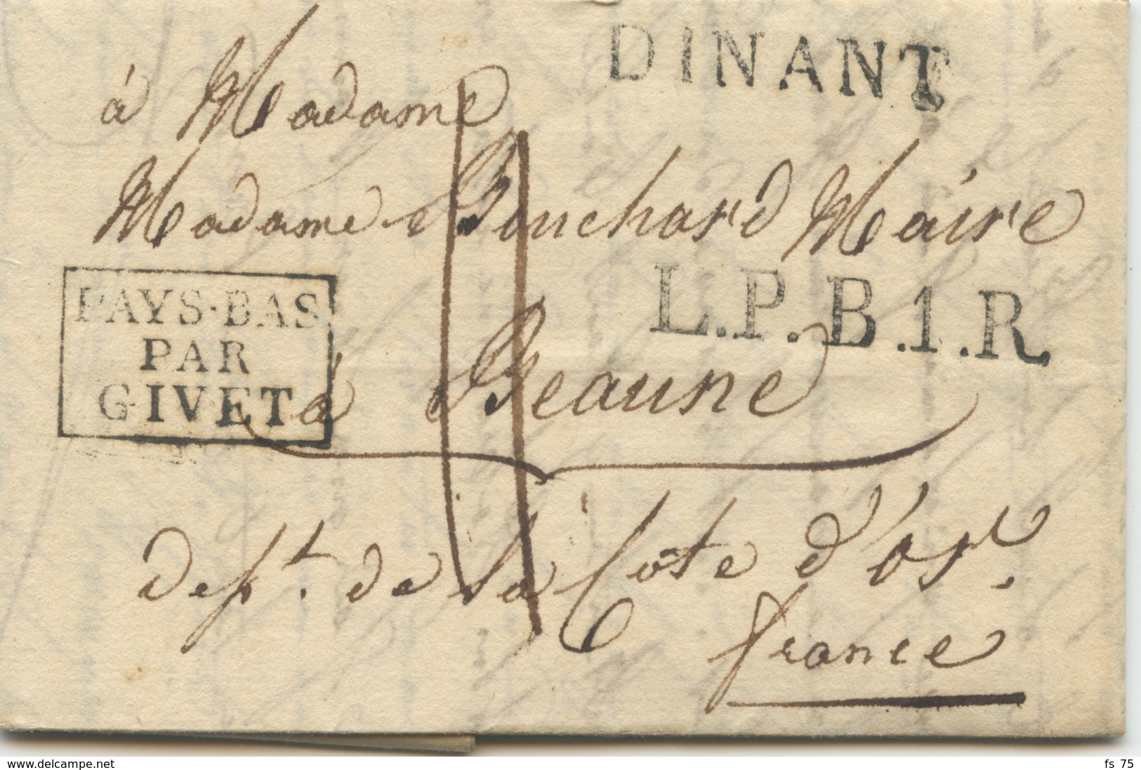 BELGIQUE - DINANT + L.P.B.1.R. + PAYS BAS PAR GIVET SUR LETTRE AVEC TEXTE POUR LA FRANCE, 1818 - 1815-1830 (Dutch Period)