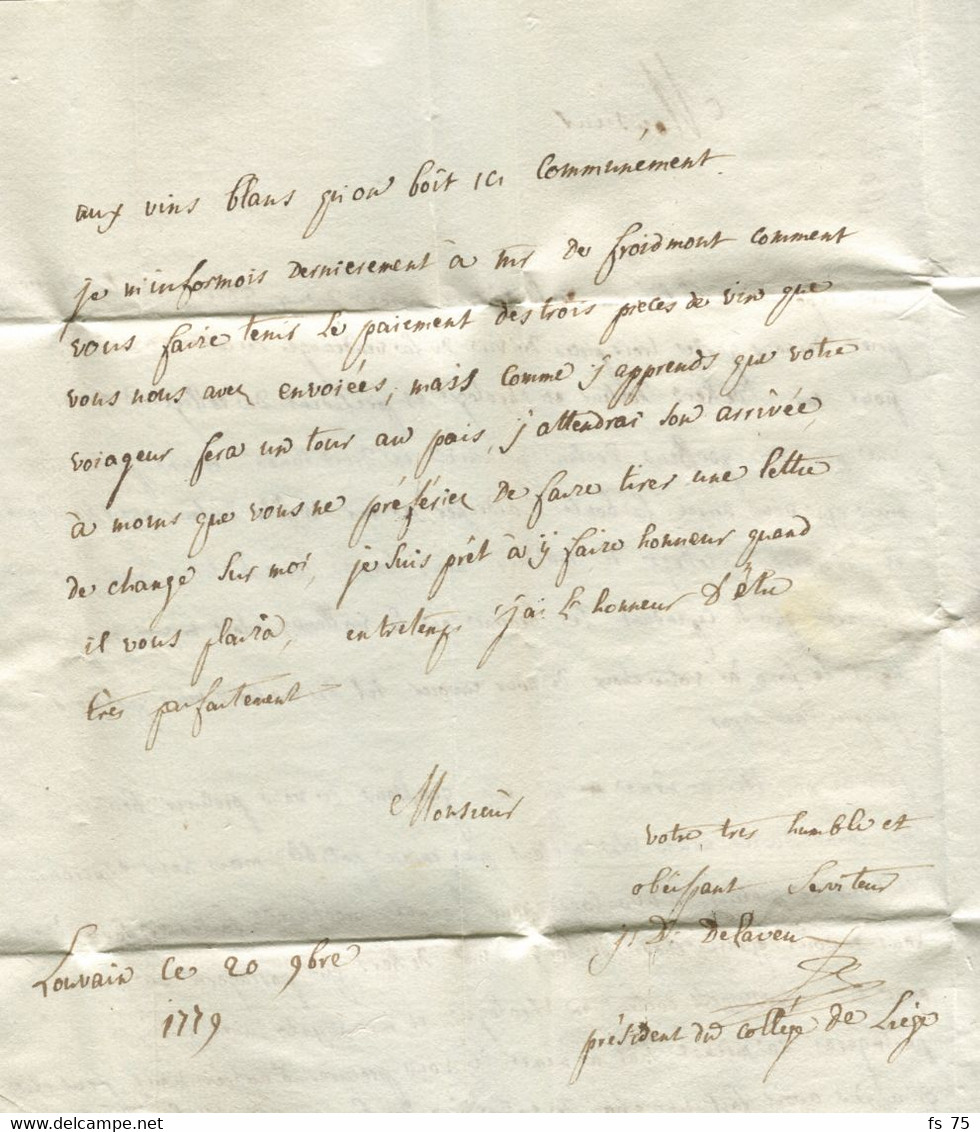 BELGIQUE - LOUVAIN SUR LETTRE AVEC TEXTE POUR LA FRANCE, 1779 - 1714-1794 (Austrian Netherlands)