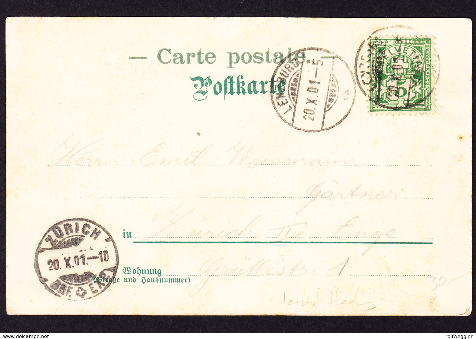 1901 Gelaufene AK Gruss Aus Lenzburg Mit Postgebäude. Rückseitig Etwas Fleckig - Lenzburg