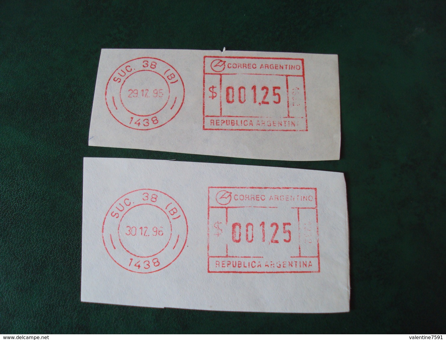 ARGENTINE- 1995-1996- 2  Vignettes   D'affranchissement  " SUC 38 (B)  1438- 001.25 "               Net 2 Euros Le Lot - Automatenmarken (Frama)