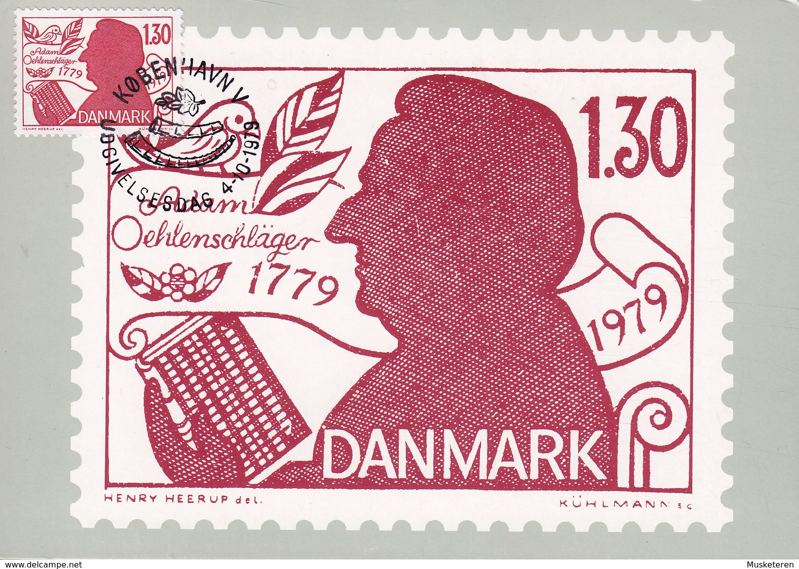 Denmark Maximum Ersttags Karte FDC Card 1979 Dichter Adam Oehlenschläger (2 Scans) - Maximum Cards & Covers