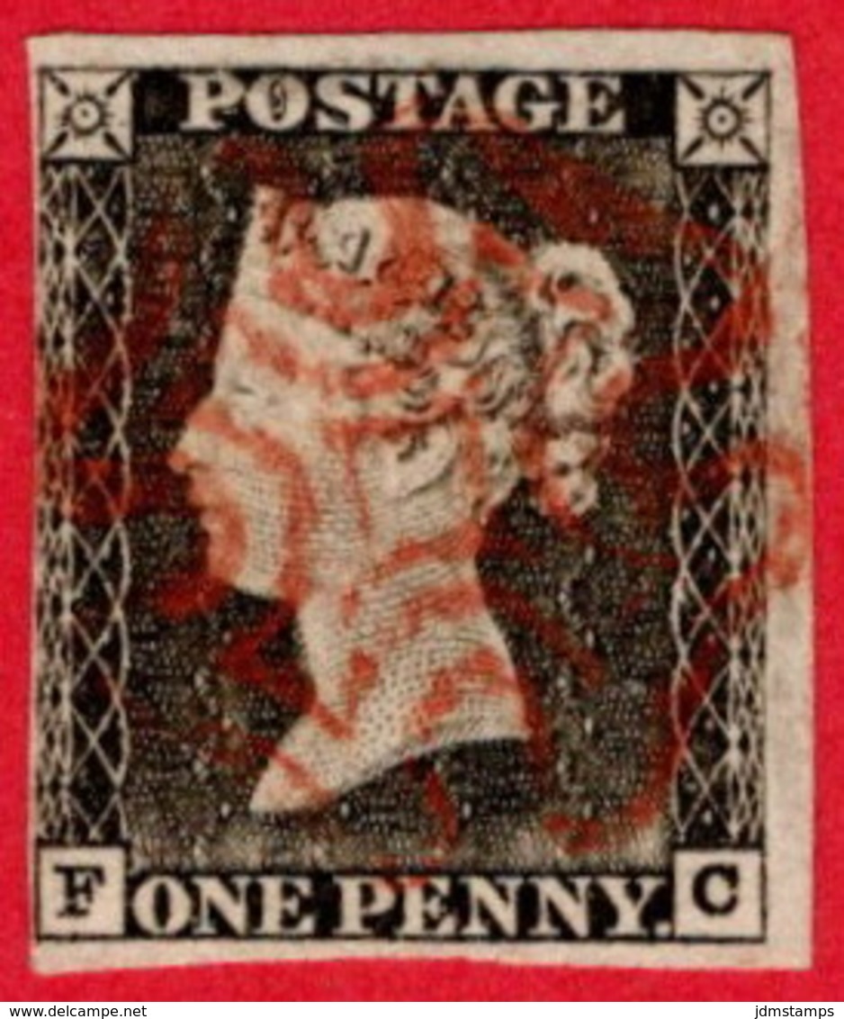 GBR SC #1 U (F,C) 1840 Queen Victoria 4-margins (very Close @ L) W/red MC Cancel CV $370.00 - Usati