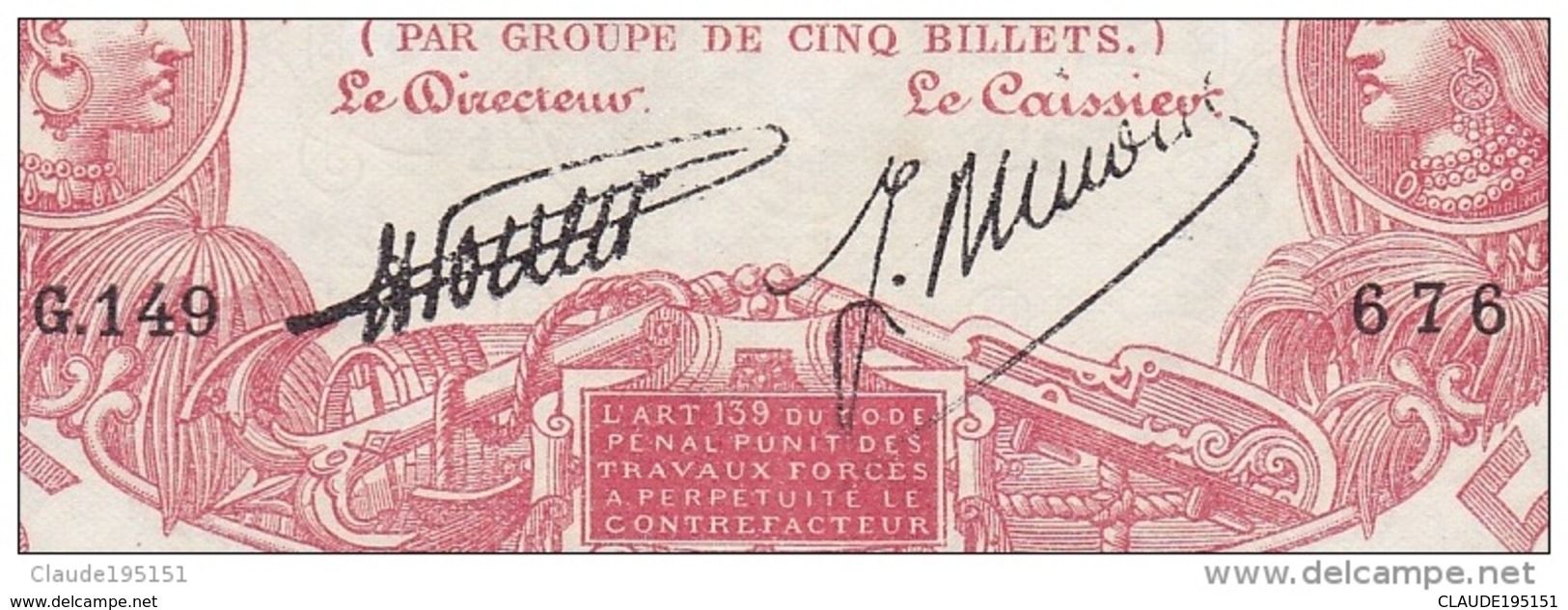 REUNION BILLET           5 FRS  TYPE 1874  MODIFIE 1901 - Réunion