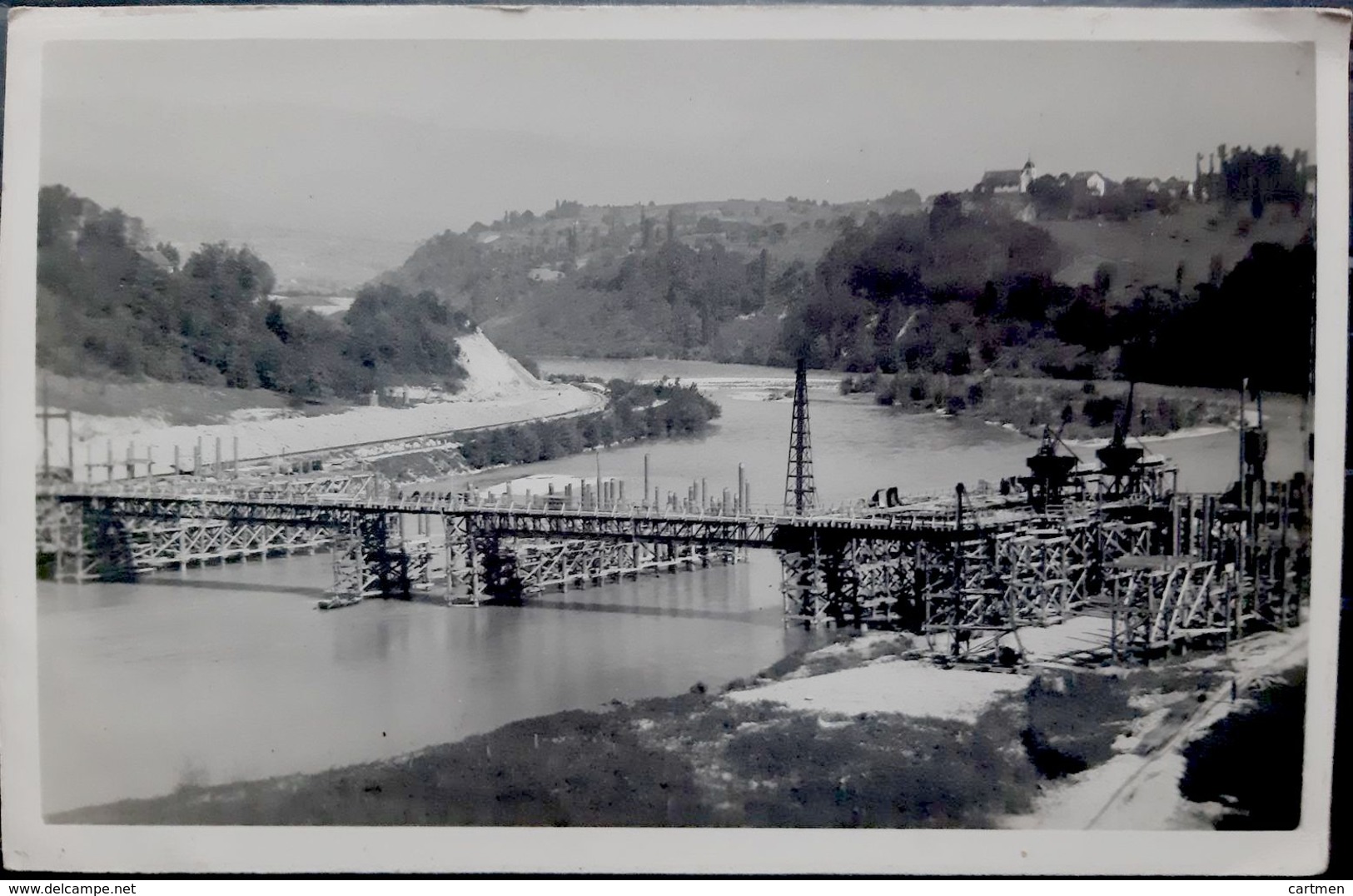 74 SEYSSEL CARTE PHOTO UNIQUE CONSTRUCTION DU BARRAGE VUE DES TRAVAUX - Seyssel