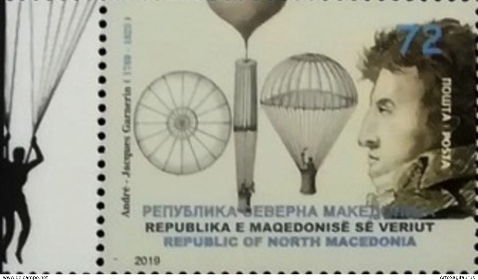 REPUBLIC OF NORTH MACEDONIA, 2019, STAMP, MICHEL 866 - ANDRE JACQUES GARNERIN ** - Springreiten