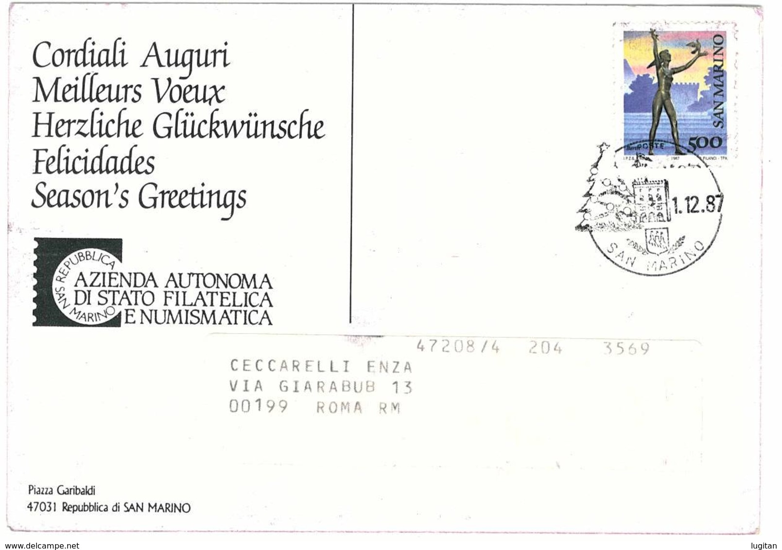 San Marino - 75° Anniversario Dell'Unione Postale Universale - Cartolina 1987 - Covers & Documents