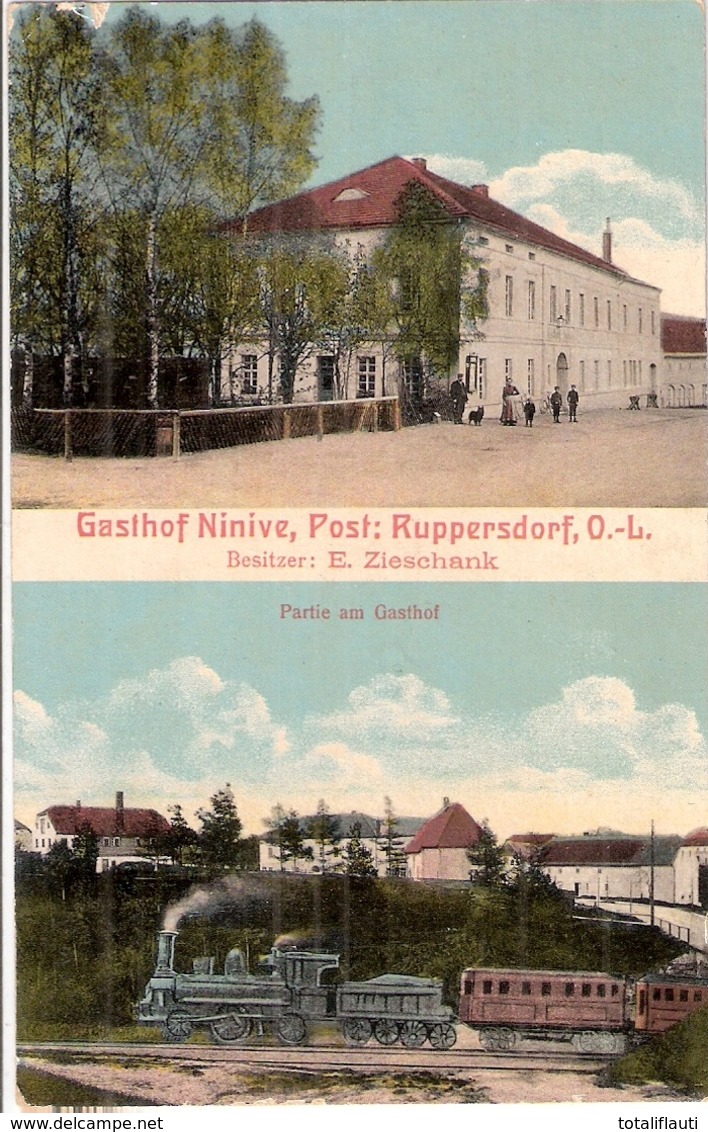 RUPPERSDORF Herrnhut Lausitz Gasthof NINIVE Eisenbahn Dampflok 17.1.1914 Gelaufen - Herrnhut