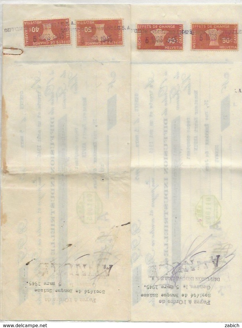 FISCAUX SUISSE EFFET DE COMMERCE France GENEVE  50C Brun,40c Brun 1945 2 Ex - Steuermarken