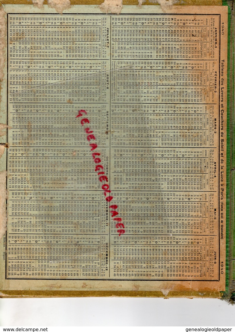 CALENDRIER 1940- ALMANACH HAUTE VIENNE LIMOGES-ROCHECHOUART-ST SAINT JUNIEN-SAINT YRIEIX-BELLAC-BOULEVARD GARAVAN MENTON - Groot Formaat: 1921-40