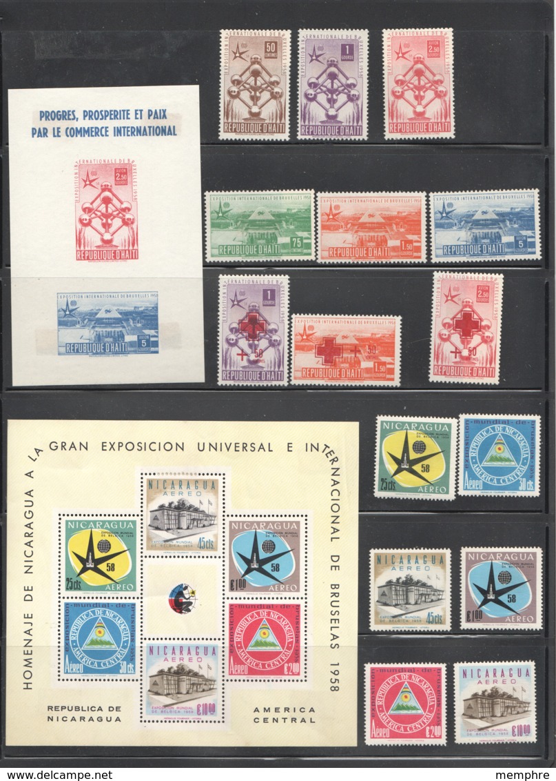 Groupe 3 Blocs Feuillets Et 38 Timbres Roumanie, Iran, Maroc, Haiti, Nicaragua, Rep. Dominicaine, Hongrie, Brésil Etc * - 1958 – Brüssel (Belgien)