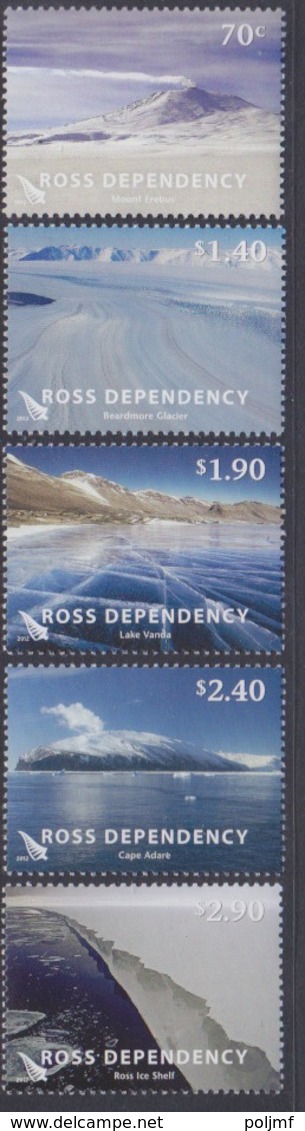 Ross, N° 135 à 139 + Bloc N°5 (J.C. Ross, Mont Erebus, Glacier Beardmore, Lac Vanda, Cap Adare, Banquise ...) Neuf ** - Neufs