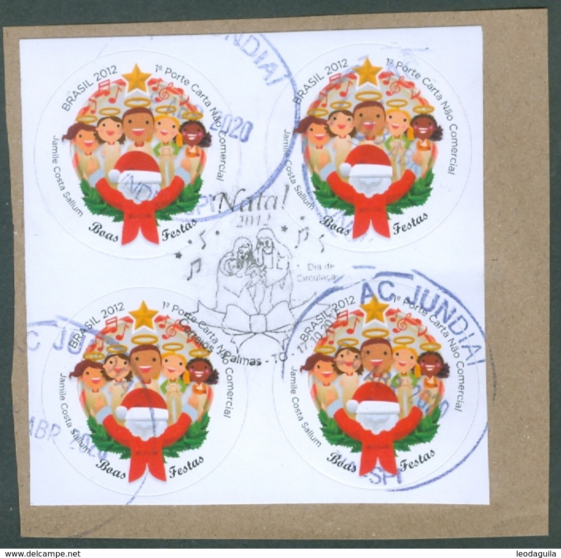 BRAZIL 2012  - Christmas  Religion  - Block Of 4 Special Cancel - Round Shape - Used Stamps