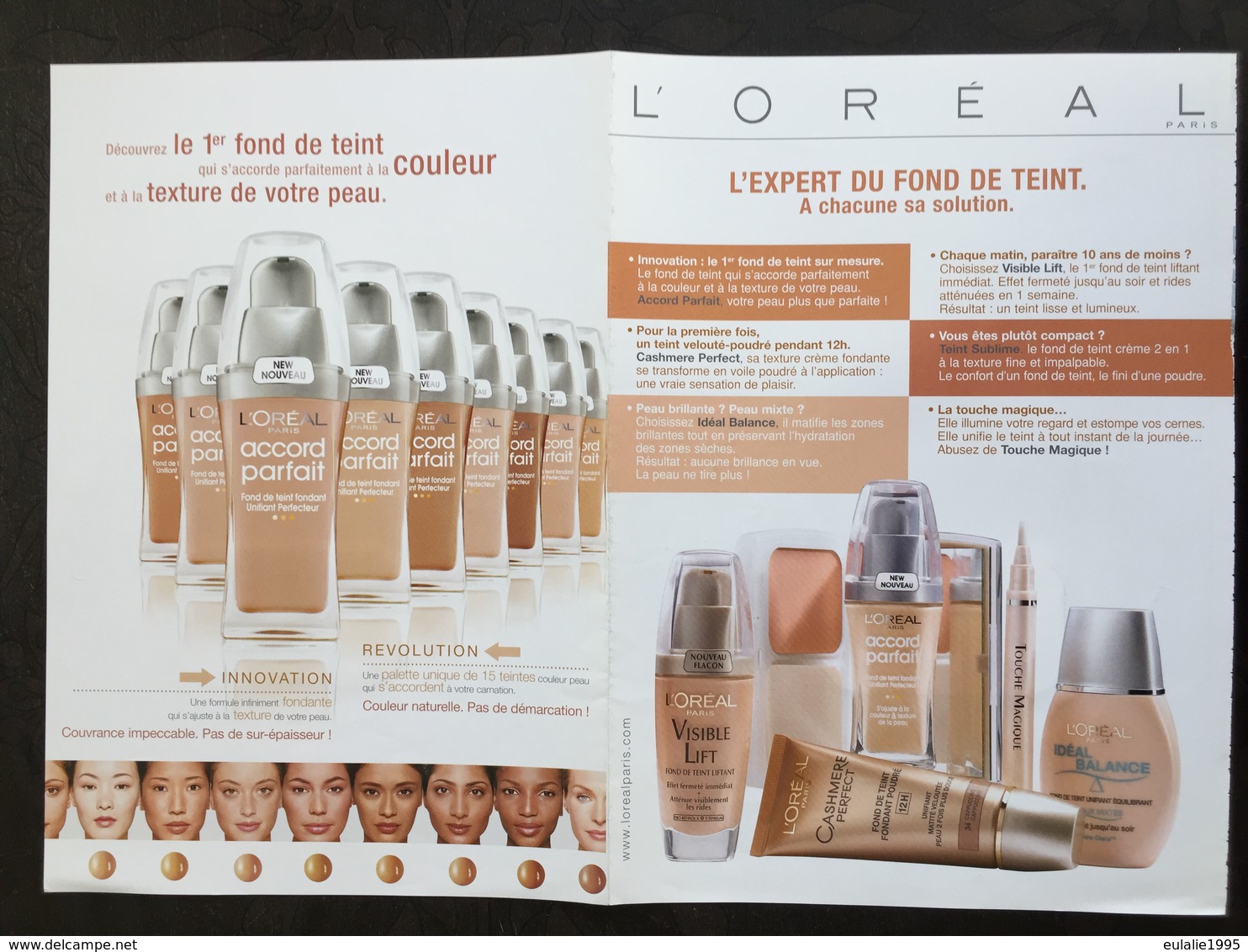 Ads Publicite Magazine Recto Verso  Avec Echantillon Double Page L'oreal Fond De Teint - Advertisings (gazettes)