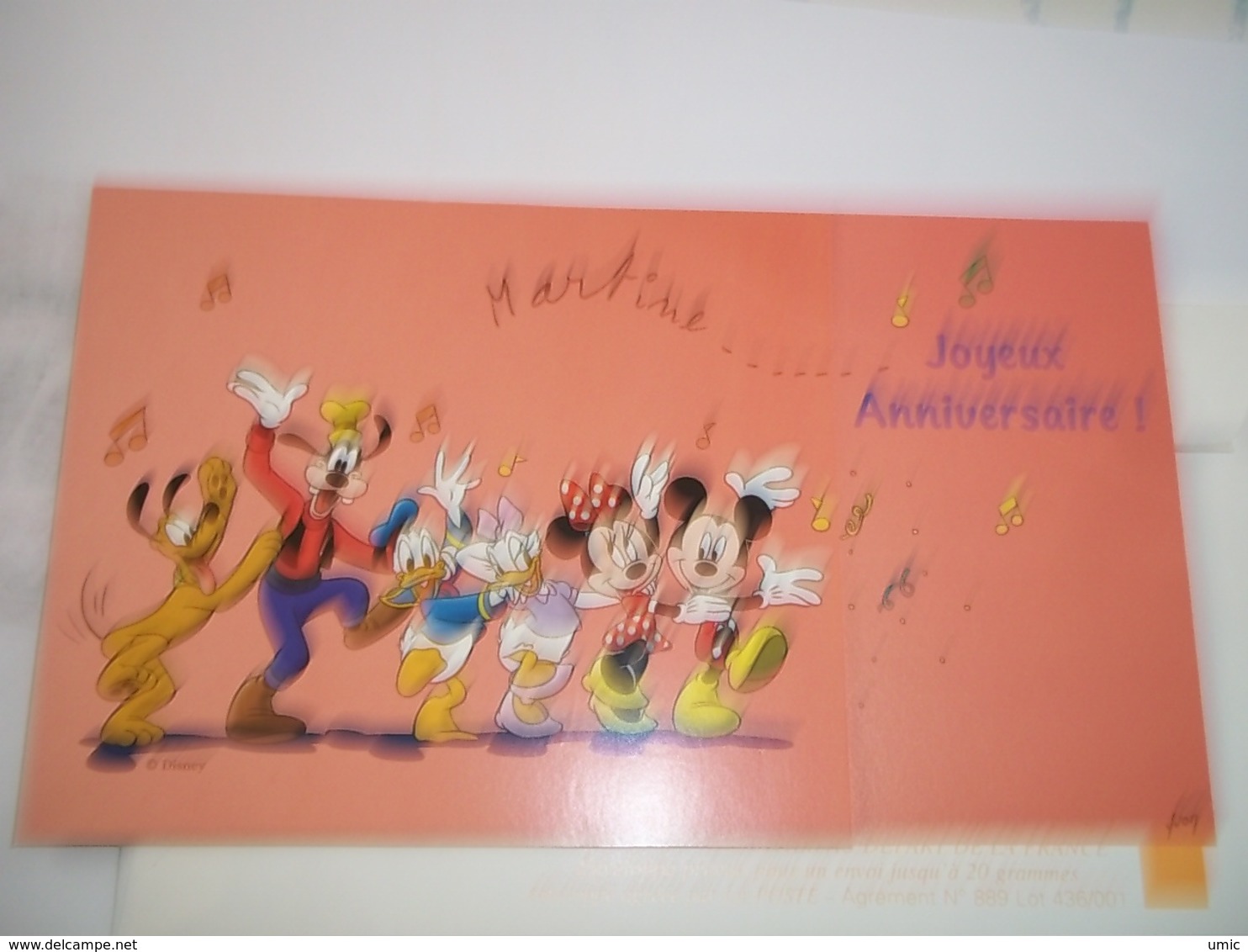 Enveloppe Joyeux Anniversaire Disney Avec Encart A L'intérieur, Oblitéré - Used