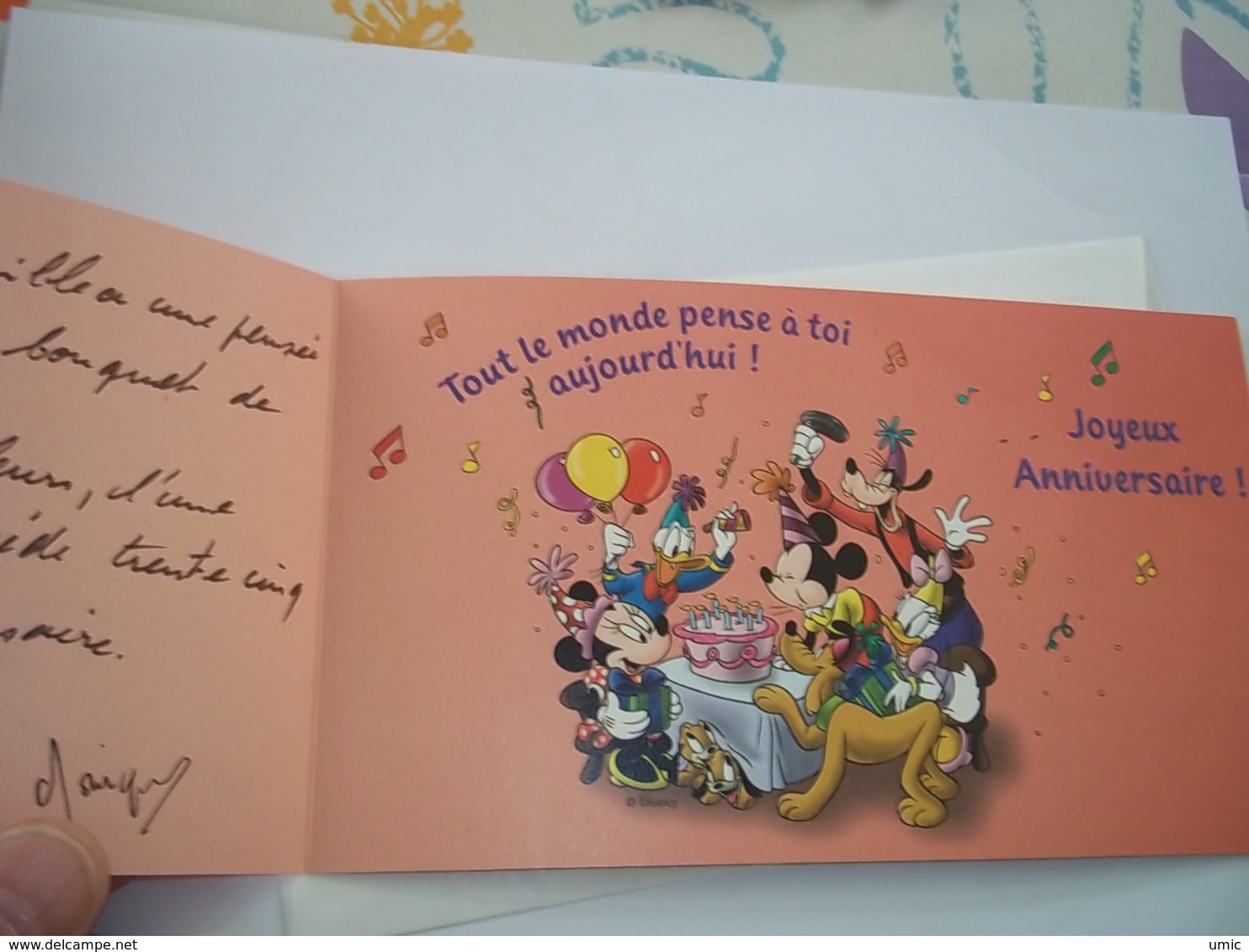 Enveloppe Joyeux Anniversaire Disney Avec Encart A L'intérieur, Oblitéré - Usati