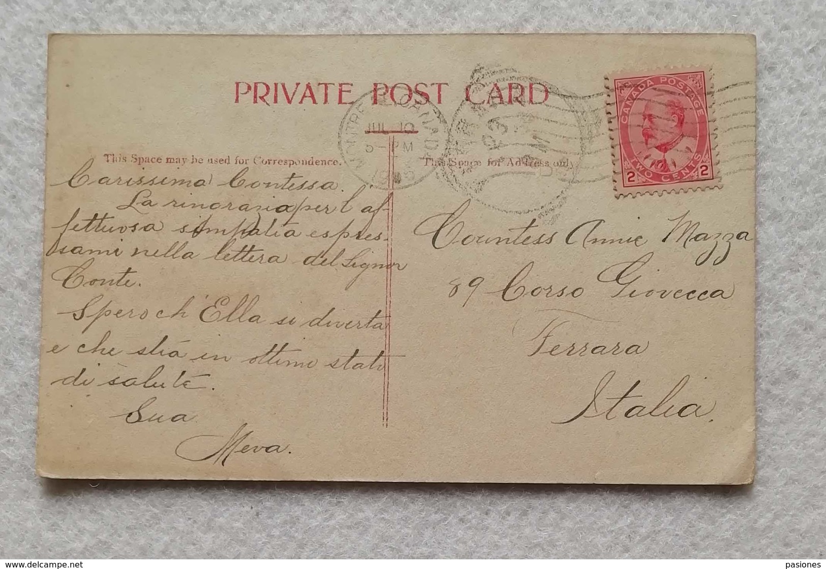 Cartolina Postale Privata Da Montreal Per Ferrara (Ita) 1906 - Covers & Documents