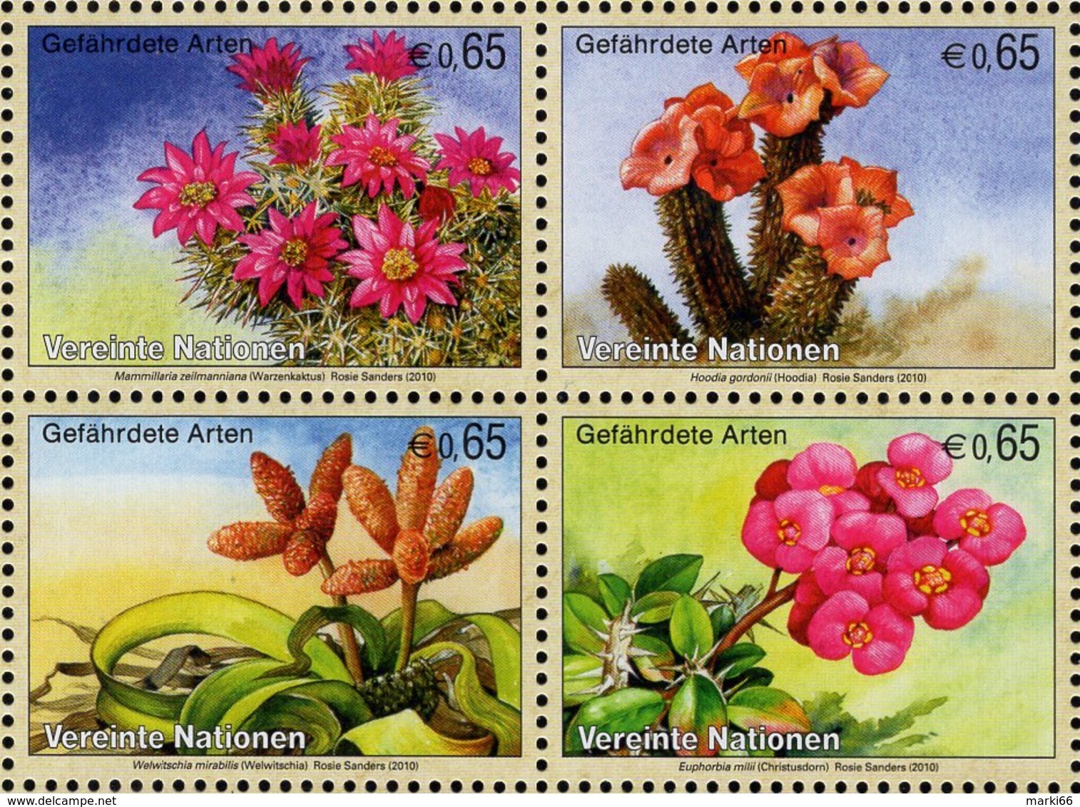 United Nations - Vienna - 2010 - Endangered Species - Flora - Mint Stamp Set (se-tenant Block) - Neufs