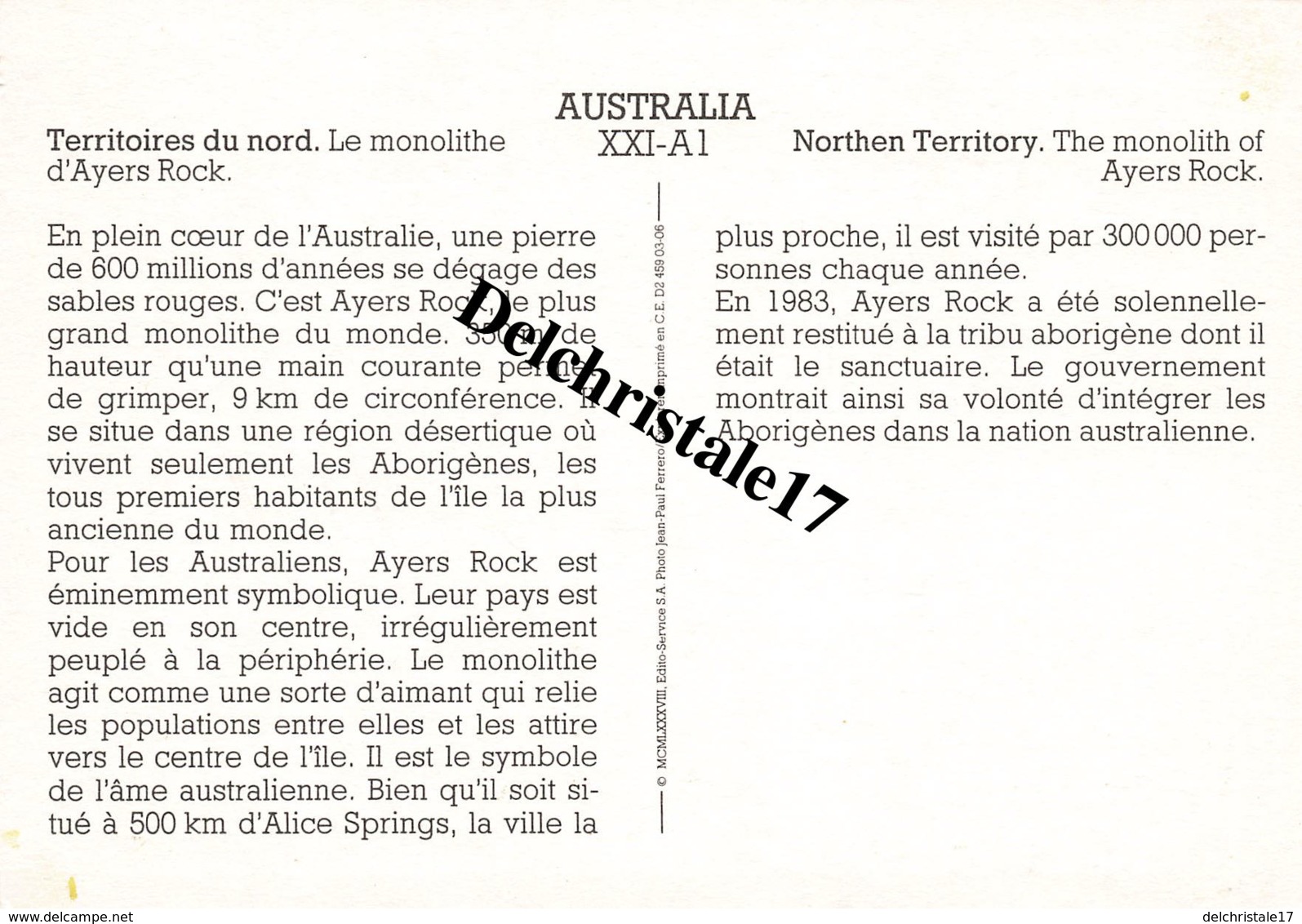 CPM AUSTRALIE - TERRITOIRES DU NORD - LE MONOLITHE D'AYERS ROCK