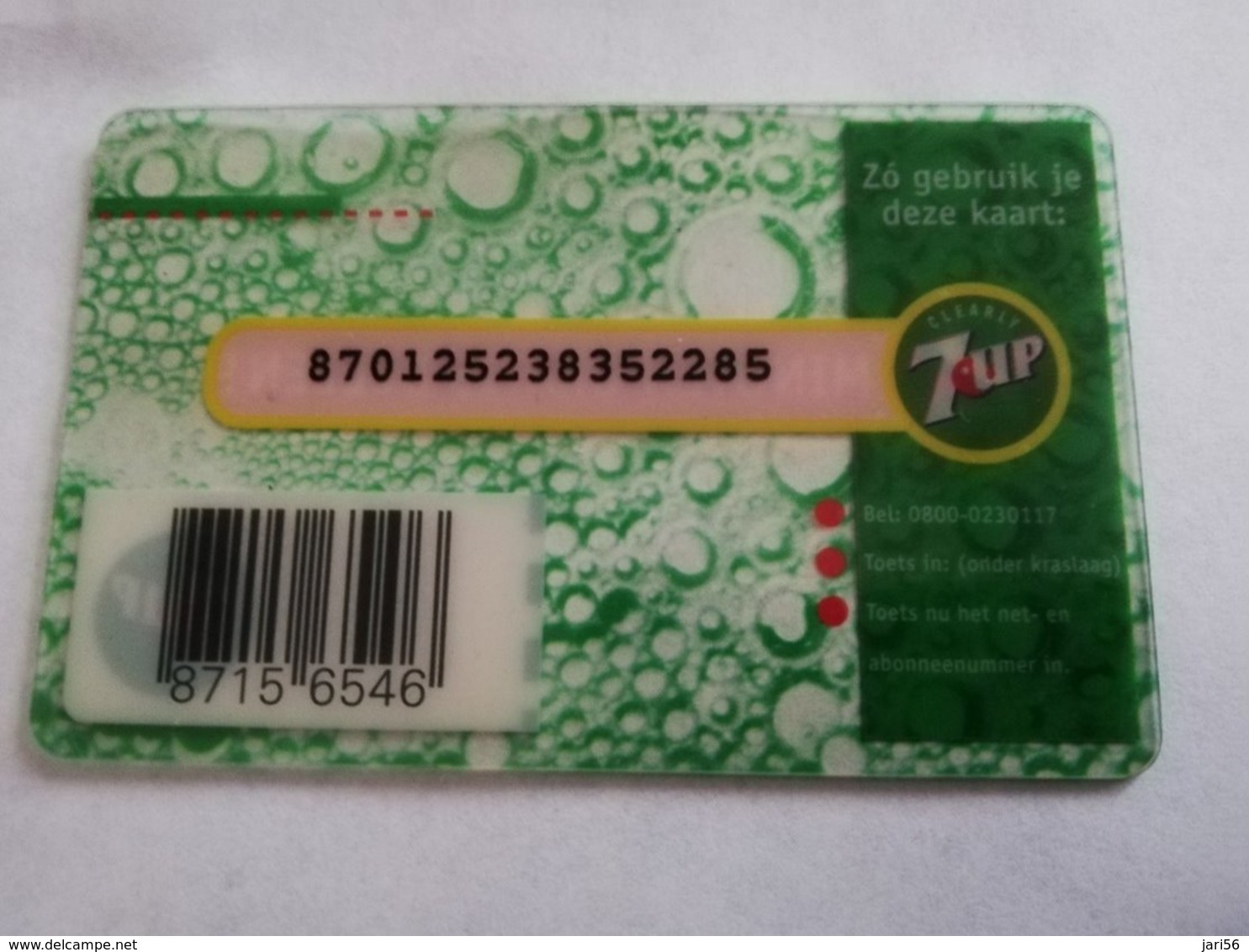 NETHERLANDS PREPAID   ADVERTISING  7UP TRANSPARANT CARD  2MINUTES    Mint  ** 1787** - Privées