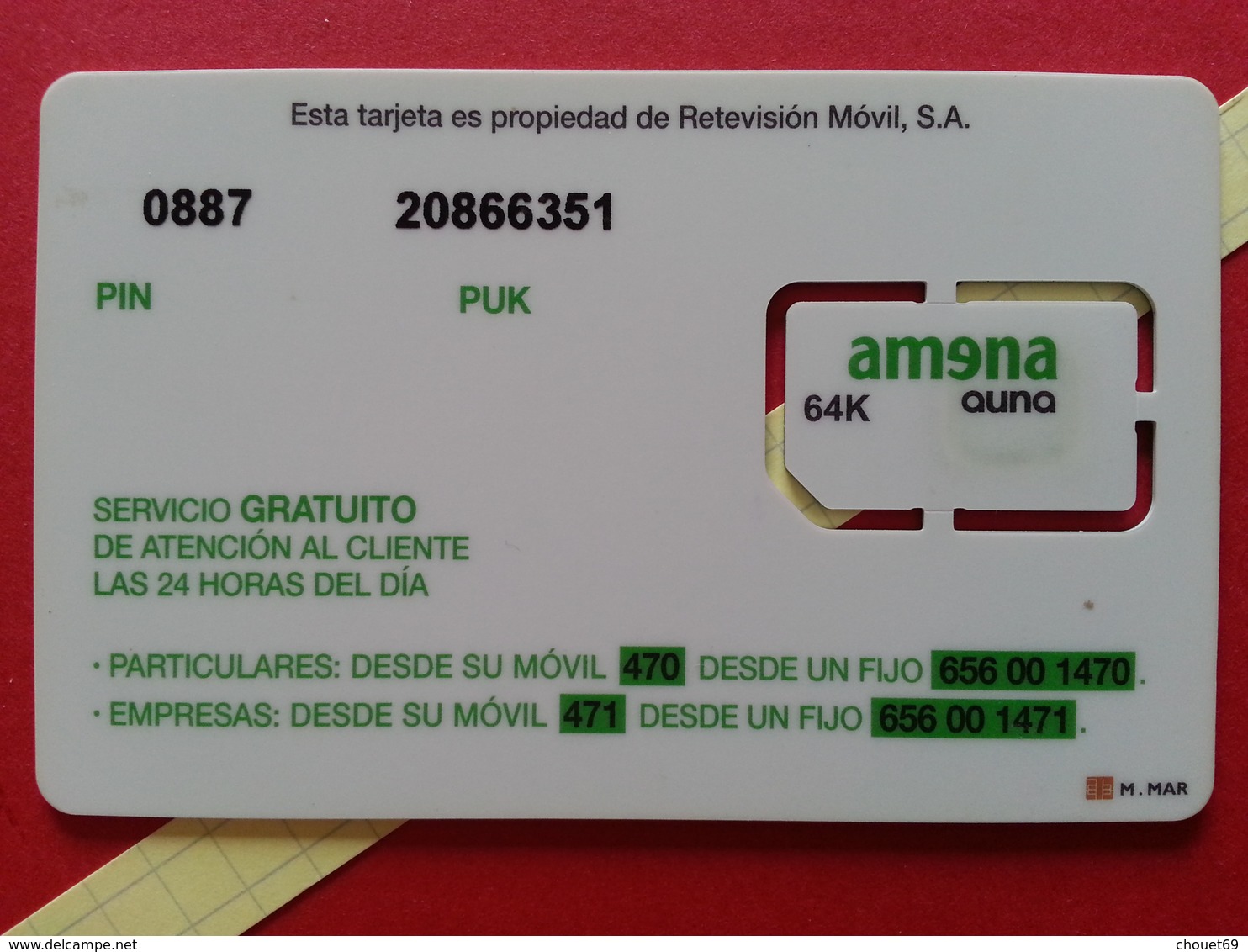 SPAIN SIM GSM Amena Auna M MAR 3 Cut Chip - Numbers Front  USIM RARE MINT (BH1219b - Amena - Retevision