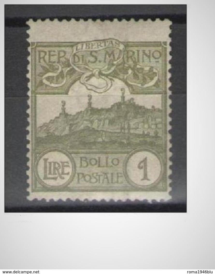 SAN MARINO 1903 CIFRA O VEDUTE 1 LIRA OLIVA * MNH - Nuovi