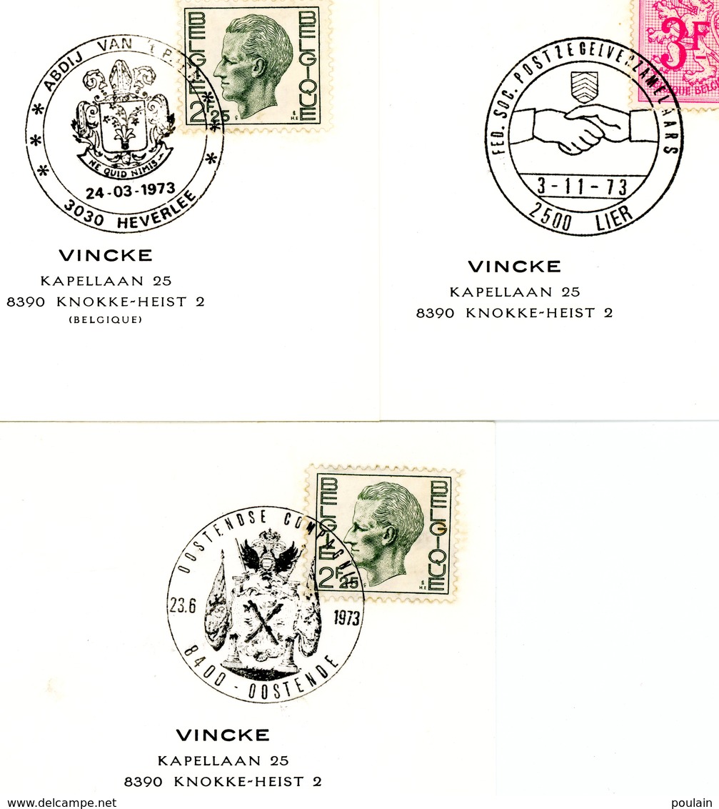 "armes - Insignes Militaires" - 8 Cachets DIFFERENTS 1973 : Brugge - De Panne - Devel - Geel - Gent - Heverlee - Lier - Gedenkdokumente