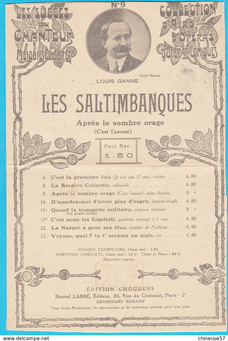 Partition Collection D'airs D'opéras Les Saltimbanques - Opera