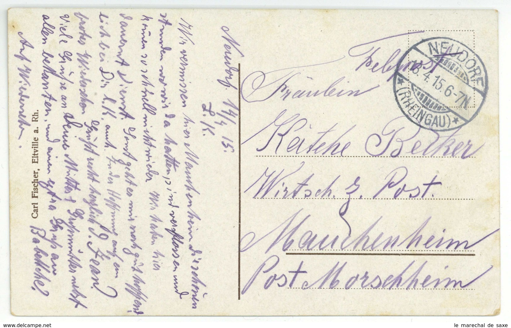 Martinsthal Neudorf Rheingau Feldpostbrief 1915 Niederwalluf Mauchenheim 1. Weltkrieg - Eltville