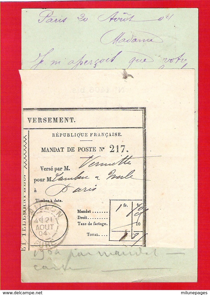 Grand Cachet Commercial "A La Maison Bleue" Modes Parisiennes 180 Rue St Honoré Sur Entier 10c. Semeuse + Recep.mandat - 1900 – 1949