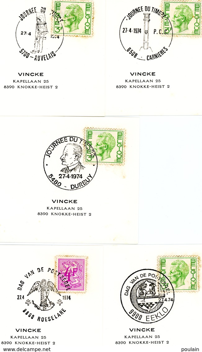 Journée Du Timbre 1974 (COMPLET) : 10 Cachets DIFFERENTS (10 Provinces) De Prévente 27-4-1974 (2 Scan Et Descr) - Commemorative Documents