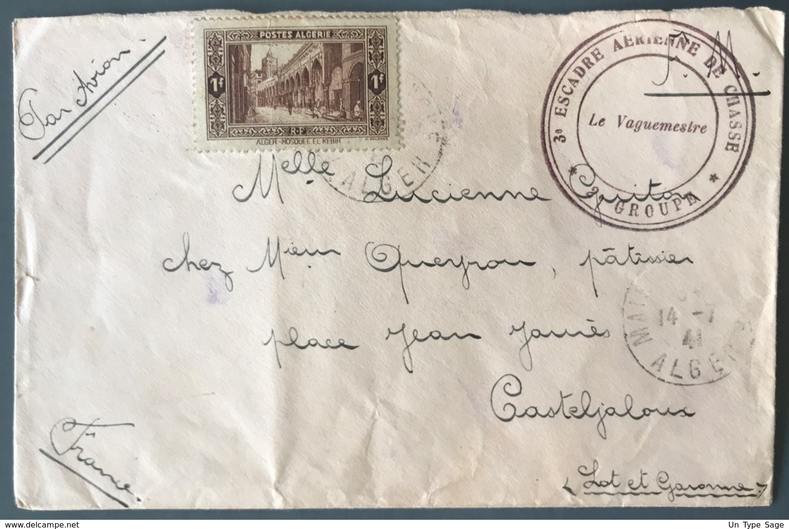 Algérie, Lettre (manque Rabat) De Maison Blanche 1941 - Cachet 3° ESCADRE AERIENNE DE CHASSE 2° GROUPE - (C1272) - Briefe U. Dokumente