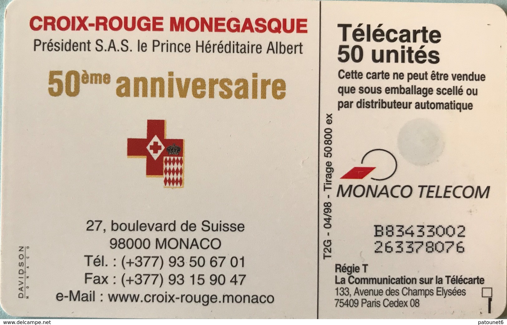 MONACO  -  Phonecard  -  MF 48  -  Croix-Rouge Monégasque  -  50 Unités - Monaco