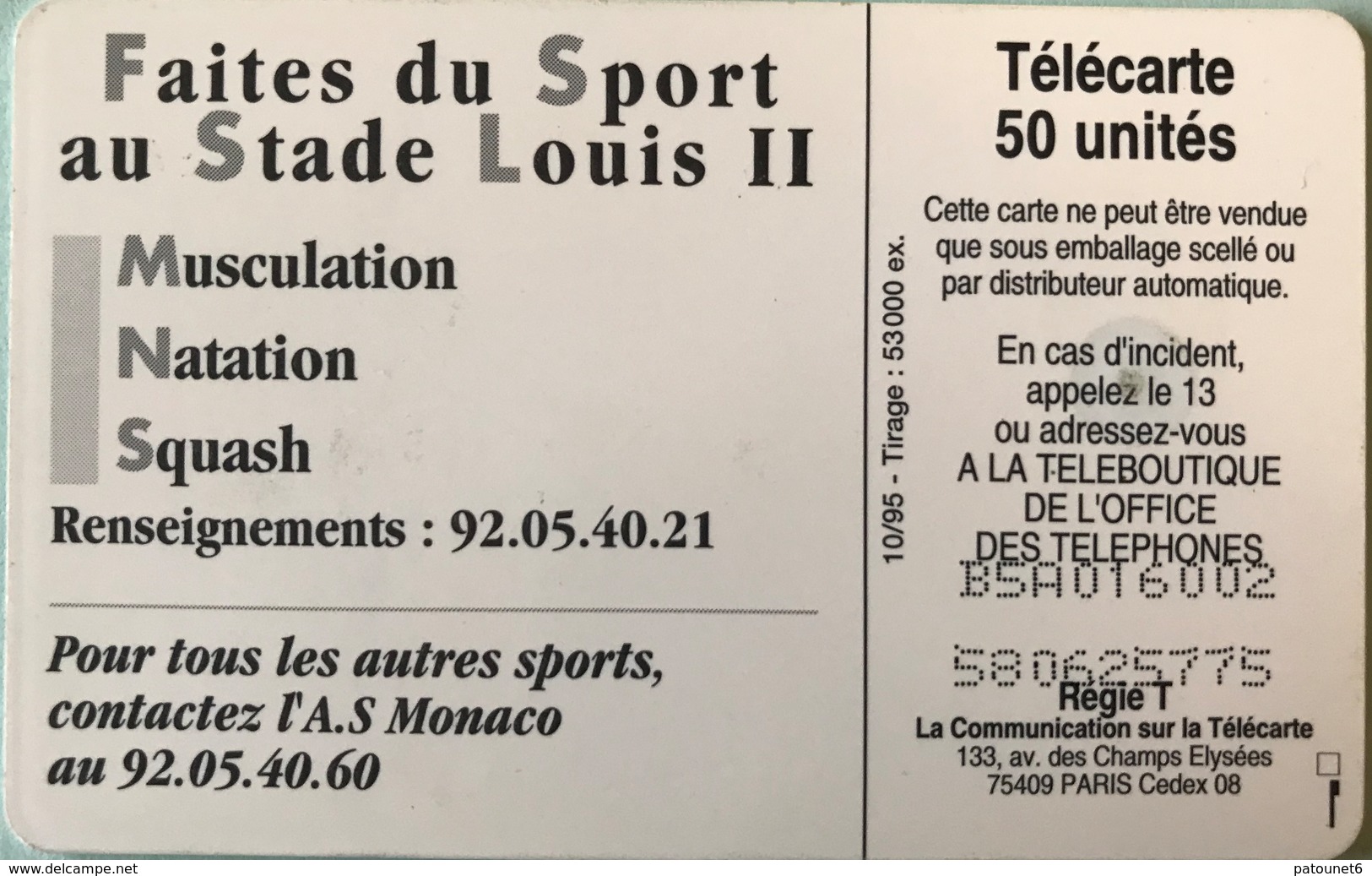 MONACO  -  Phonecard  -  MF 37  -  Stade Louis  -  50 Unités - Monace
