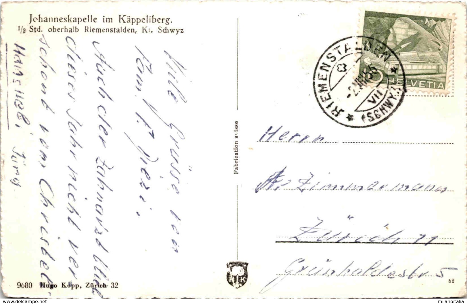 Johanneskapelle Im Käppeliberg, Oberhalb Riemenstalden, Kt. Schwyz (9680) * 2. 8. 1956 - Riemenstalden
