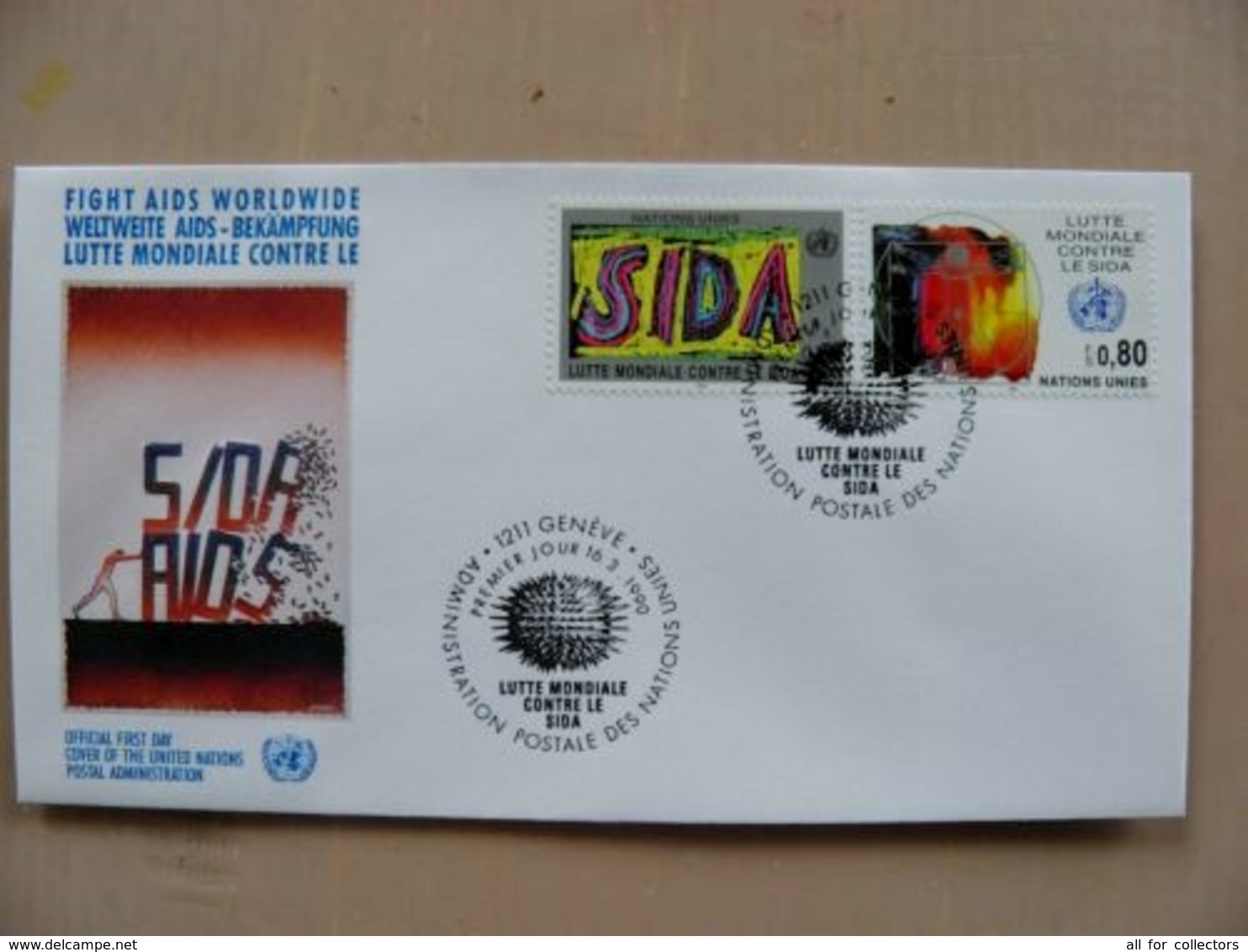 Fdc Cover UN United Nations Geneve Switzerland 1990 Sida Aids - Brieven En Documenten
