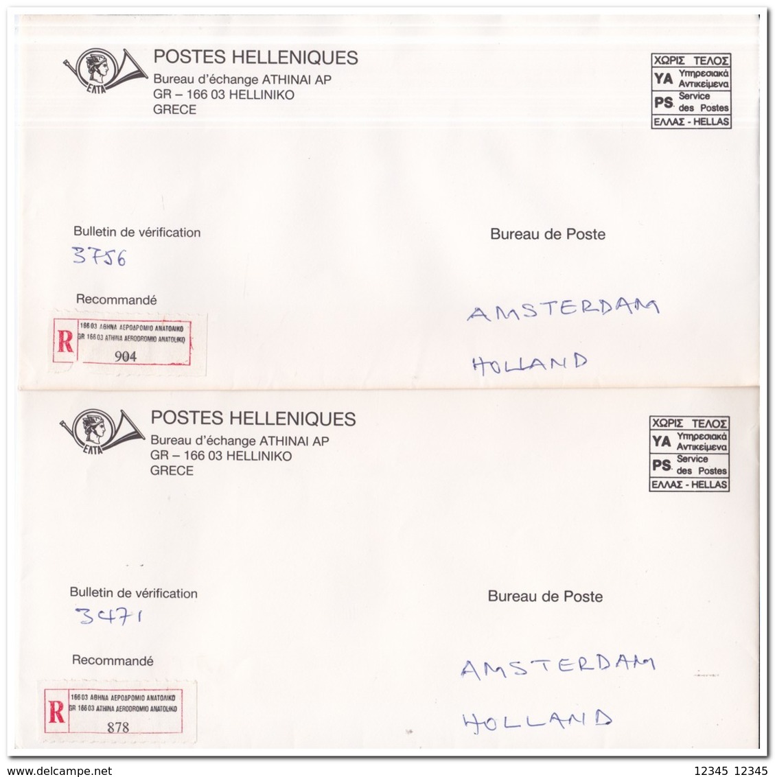 5 Registered Letters From Helliniko To Amsterdam - Covers & Documents