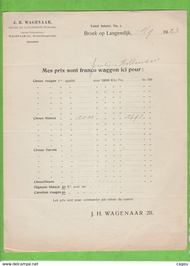 COURRIER J. H. WAGENAAR  BROEK OP LANGENDIJK (HOLLAND) WAGENAAR 211 BROEKOPLANGENDIJK - Nederland