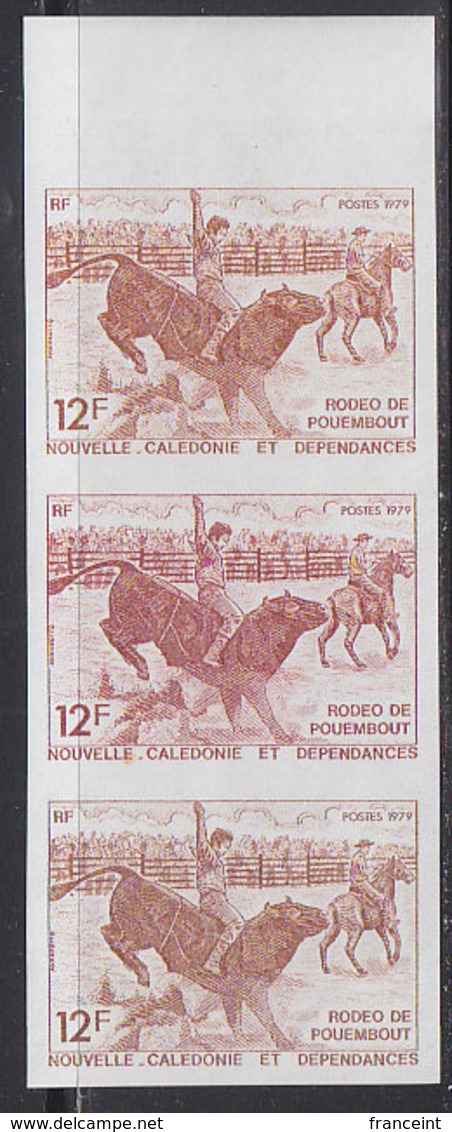 NEW CALEDONIA (1979) Bull Rider. Trial Color Proofs In Strip Of 3. Pouembout Rodeo. Scott No 450, Yvert No 433. - Non Dentelés, épreuves & Variétés