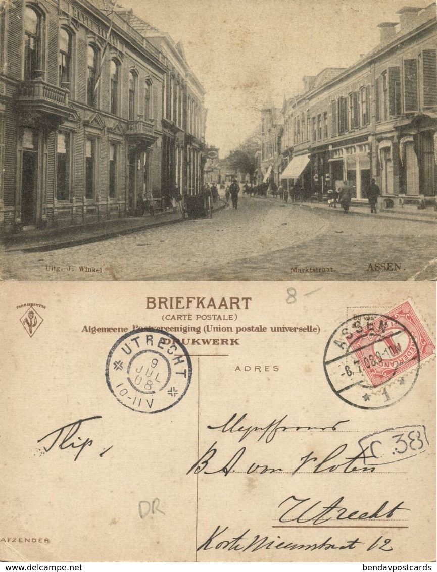 Nederland, ASSEN, Marktstraat (1908) Ansichtkaart - Assen