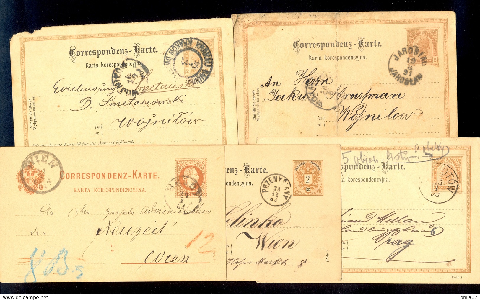 Austria-Poland - 5 Old Stationery For Poland Speaking Area With Interesting Cancels. - Other & Unclassified