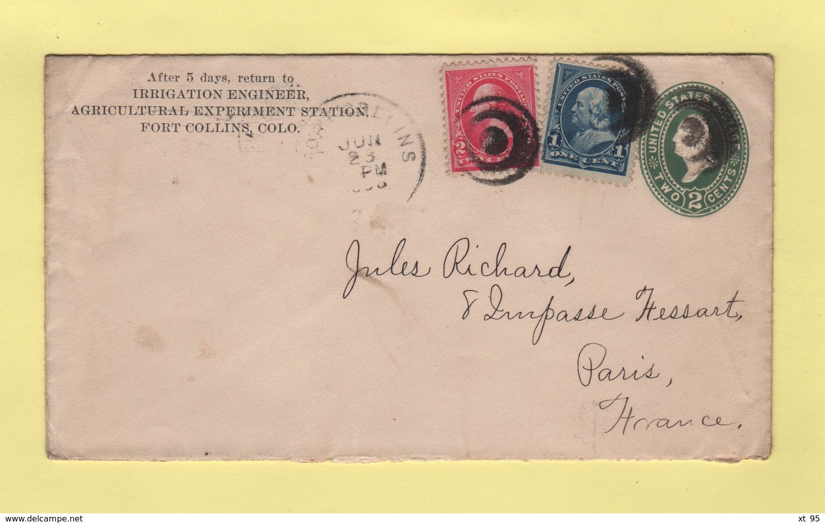 Etats Unis - Entier Postal Destination France - Fort Collins - 1898 - ...-1900