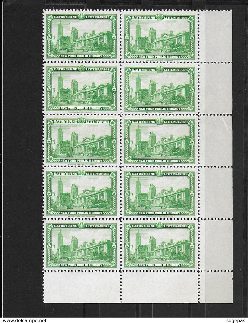 ETATS UNIS LOT 10 TIMBRES NEUFS TTB "NEW YORK PUBLIC LIBRARY" - Ohne Zuordnung