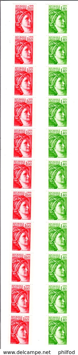 1981 - LOT De 2 BANDES DE 11 ROULETTES - Rouge 1.60 F Et Vert 1.40 F - Y&T 2157 Et 2158 ( Inclus Numérotés) - Francobolli In Bobina