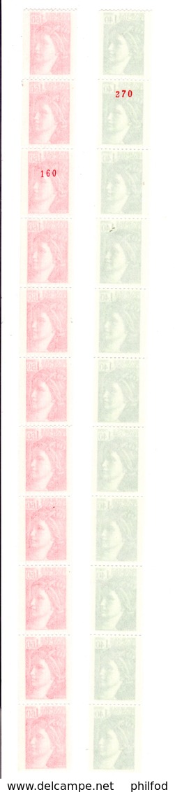 1981 - LOT De 2 BANDES DE 11 ROULETTES - Rouge 1.60 F Et Vert 1.40 F - Y&T 2157 Et 2158 ( Inclus Numérotés) - Francobolli In Bobina